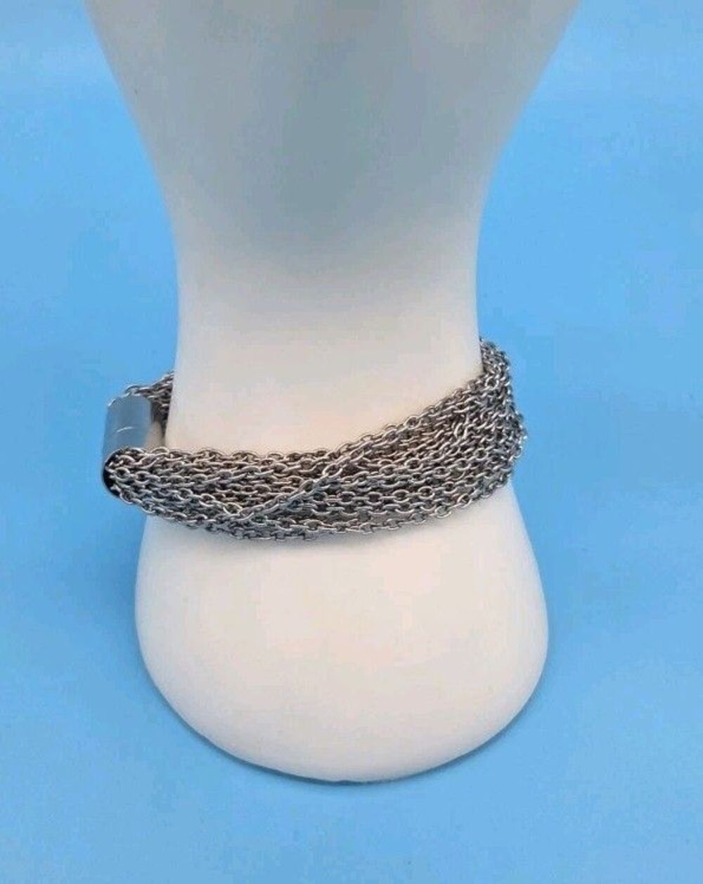 Y2K Silver Multi Chain Bracelet Magnet Clasp 7.5"